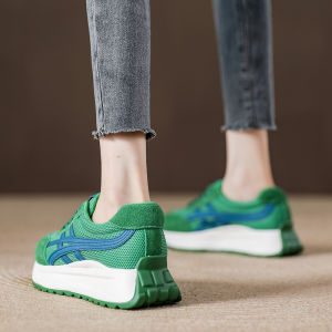 Casual Thick Bottom Running Shoes Womens Spring 2025 New Style Sporty Comfortable Heightening Dad Sneakers round Toe Leather