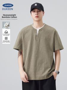 DUKEEN | Heavyweight Bamboo-cotton Blend Faux Layered Henley Tee 230g