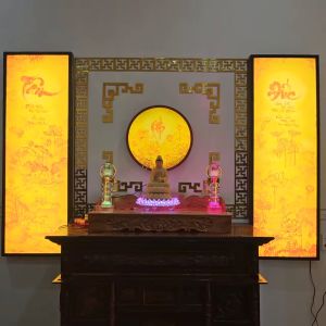 Đèn Hào Quang In Tranh Trúc Chỉ Hoa Sen CHÂN THIỆN MỸ Trang Trí Bàn Thờ Gia Tiên Cùng Tượng Phật Quan Âm CTC-HQ-08