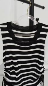 Atasan Wanita Dewasa Import Lengan Balon Shiffon Garis-Garis Tali Serut Sisi Model Kekinian