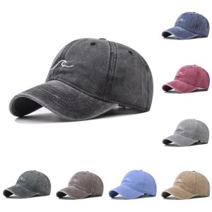 Wave Ripple Embroidery Baseball Cap Solid Color Washed Cotton Dad Hats Simple Vintage Hip Hop Hats For Women Men Snapback Caps