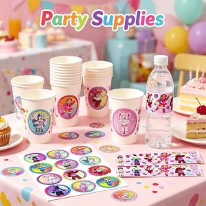 Roblox | Roblox Girl Combination Set Round Stickers Water Bottle Label Brooch Disposable Tableware for Birthday Party Supplies Portable