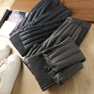 Mens down Pants Lightweight Elastic Knee-Pad Comfortable Not Tight Winter Large Fluffy White Duck down Long Trousers