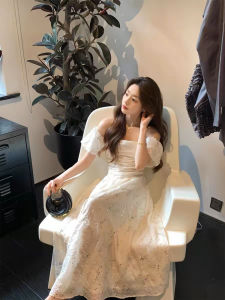 French Style Sequin Mini Dress Womens Spring Summer One Shoulder Birthday Party Princess Long Gown Sleeveless Bright Color