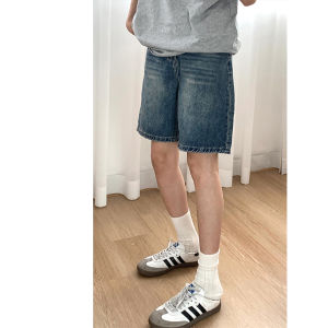 Retro Blue High Waist Wide Leg Jeans Shorts Women Summer Loose plus Size Pear Shape Body Slimming Five-Quarter Length Pants