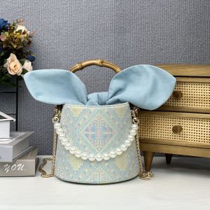 Elegant Bamboo Shoot Ear Mobile Phone Bucket Bag Womens Handbag Crossbody Bag Embroidered Ethnic Style Fashionable Casual