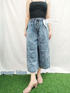 celana kulot 7/8 bahan premium jeans imp model sobek tidak tembus / kulot 7/8 ripped