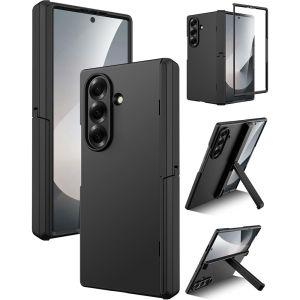 for Samsung Galaxy Z Fold 7 Case with Kickstand & Front Screen ProtectorMagnetic Hinge Protection Matte Hard Plastic Military-Grade Shockproof Protective Phone Case for Z Fold 6 Case