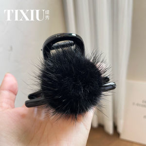 Kẹp Tóc Lông Mèo Dễ Thương Thời Trang Mới 2023 Kẹp Tóc Nửa Đầu Hình Quả Bóng Lông Cừu Sang Trọng Nhẹ Nhàng Phong Cách Hàn Quốc