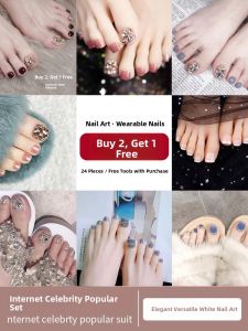 MONLEYTA | Detachable Diamond Embedded Foot Nail Stickers TikTok Style Wearable Fake Toenails For Pregnant Women Nail Art Decorations