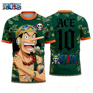 Bandai | 2026 Japanese Anime One Piece Firecon Brand Image of Football Jersey Pattern T-shirt Quick Drying Breathable Mens Jersey