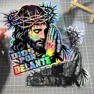1PC Jesus Silver Carbon Fiber and Holographic Carbon Effect Motorcycle Stickers Waterproof for Front Fairing Car Rear Window