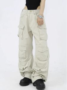 American Retro Design Multi-Pocket Workwear Straight Leg Pants Loose Casual Wide Leg Jeans for Men Street Style Versatile