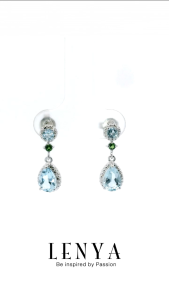 LENYA ต่างหูพลอยบลูโทแพซ เสริมความมั่นใจ ชัดเจน ปัญญา ขนาด 7x5 มิล ตัวเรือนเงินแท้925 ชุบทองคำขาว