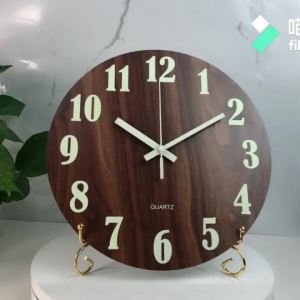 Đồng hồ treo tường gỗ phát sáng đồng hồ im lặng vân gỗ MDF đồng hồ treo tường sáng tạo phát quang MDF