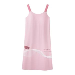 MiiOW | ชุดนอนผู้หญิงผ้าฝ้ายแท้พร้อมแผ่นเสริมหน้าอก ชุดนอนแขนกุดยาวปานกลาง หวานๆ สำหรับใส่อยู่บ้านในฤดูร้อน 2025