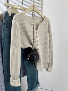 เสื้อสเวตเตอร์ถักคอวีไซส์ใหญ่ ทรงหลวม ทรงเข้ารูป แฟชั่นฤดูใบไม้ร่วง/ฤดูหนาว สำหรับผู้หญิง ผ้าถัก ผ้าขนสัตว์ ทรงหลวม แฟชั่น