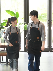 Heavy Duty Canvas Thickened Canvas Apron with Neck Strap Waterproof for Barista Cafe Bakery Kitchen Work
