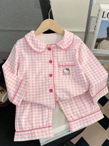 Girls Plaid Long Sleeve Cloud Cotton Sleepwear Spring Autumn Home Clothes Two-Piece Set Cartoon Baby Casual Sportswear