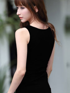 เสื้อกั๊กสายเดี่ยวคอตตอนแท้ทรงสลิมฟิตสำหรับผู้หญิง แขนกุด เสื้อชั้นในสั้น เสื้อผ้าทำงานฤดูใบไม้ร่วง คอกลม