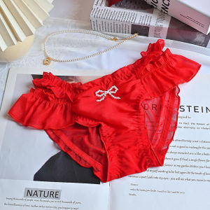 Lucky Red Butterfly Knot Underwear Triangle Pure Desire Lace Wedding Celebration Womens Mid-Low Waist Briefs Innerwear