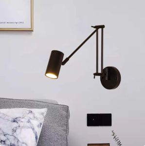 Modern adjustable LED wall lamp swing long arm switch household bedside lamp decoration