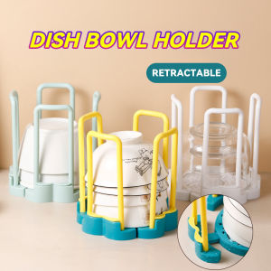 Digeo Retractable Dish Bowl Holder Drain Organizer Tableware Rack Storage Plastic Shelves Retractable BowlHolder