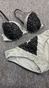 Bra set Wanita Kawat Busa Tipis VALERIE cup 3/4 Mix Lace Premium pakaian dalam / underwear VL974GRY