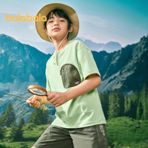 Balabala เสื้อผ้าเด็กชุดสูทสองชิ้นแขนเสื้อสั้นเด็กผู้ชายฤดูร้อนแห้งเร็วกีฬาสีตัดกันตัวหนังสือแฟชั่น