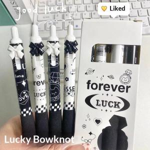 EELHOE | Hot 4 Pcs Black And White Bow Press Pen Soft Grip Super High Value 0.5mm Brush Question Quick Drying Press Cartoon Neutral Pen