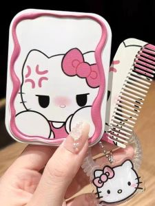 Mini Portable HelloKitty Comb And Mirror Set Two-In-One Pocket Size Integrated Convenient Carry Makeup Comb Massage Comb