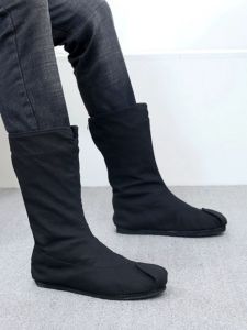 New Mens Ethnic Style Boot Upturned Head Performance Shoes Hanfu Single Boot Casual Mid-Calf Martin Boots Breathable Cotton Lined