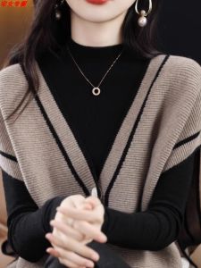 Early Autumn 2024 New Style Womens Knitted V-Neck Sleeveless Vest Loose Woolen Sweater Top Fashionable Commutewear