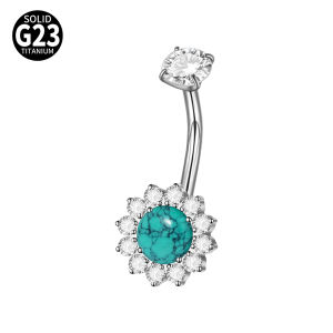 1PC Titanium Flower Clear Zircon Belly Button Internally Threaded Opal Navel Belly Button Ring Piercing Body Jewelry 14G