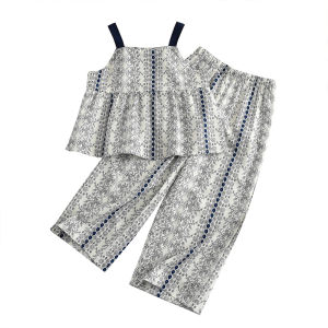 Menoea เสื้อผ้าแบบลำลองสำหรับเด็กผู้หญิง4ถึง7ปีชุดเด็กลายดอกไม้ใหม่ฤดูร้อนยกทรงด้านบนและกางเกงแบบสองชิ้นยาวชุดเสื้อผ้าเด็กทารกหญิงเสื้อผ้าลำลองย้อนยุคเครื่องแต่งกายเด็ก