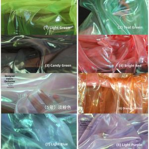 Colorful Transparent Mesh Laser Shiny Ogees Gradient Fabric Lightweight Graduation Design Clothing Designer Material Wedding Dress