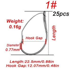 FishTrip Wacky Weedless Hooks 25Pcs Drop Shot Wacky Hook Fish Circle Hook for Wacky Soft Worm & Neko Rig Fishing Bass Saltwater