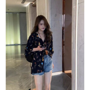 Fashionable Printed Chiffon Shirt Womens Sun Protection Open Cardigan Strap Dress Outerwear Summer Loose Lazy Style Thin Top