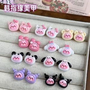 5 pcs Seni Kuku Kartun Lucu Campuran Seni Kuku Paku Resin  Hiasan Kuku Campuran hewan kecil Bunny Bear