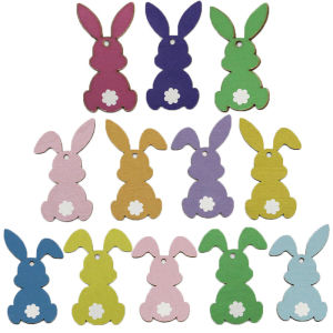 (12 Pcs/pack) 41-80mm Easter Bunny Wooden Pendant Colorful Decoration Festival Party Art Atmosphere Childrens Creative Toys DIY