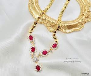 สร้อยคอพลอยประดับเพชรสวิสหุ้มทองคำแท้หนาพิเศษเกรดพรีเมี่ยม