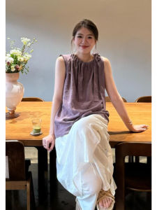 YUEZHONGWEI | French Style Off-Shoulder Purple Strap Vest Women Summer Outdoor Wear Loose Doll Shirt Sleeveless Blouse Top For Young Women