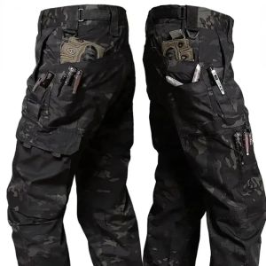Mens Tactical Workwear Casual Pant Men Waterproof Cargo Pants Multi-pocket Wear-Resistant Outdoor Hiking Training Trousers