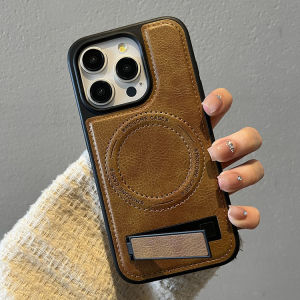 CrashStar MagSafe Soft Leather Shockproof Phone Case With Invisible Folding Stand For iPhone 15 14 Pro Max Plus 13 12 11 Pro Max Wireless Charging Phone Casing Luxury Business Phone Cover Shell