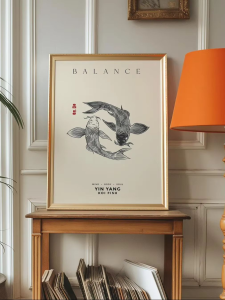 Koi Fish Print Yin Yang Poster Aesthetic Vintage Wall Art Trendy Black And White Japanese Art Print Calming Poster Mindfulnes