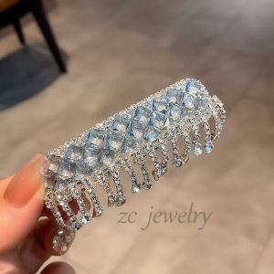 Korean Style Blue Crystal Tassel Hairpin Womens Elegant Ageless Side Hair Clip Fashionable Accessory Diamond Shiny Hair Gripper
