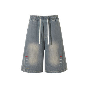 V37 | American Vintage Embroidered Washed Loose Straight Mens Shorts