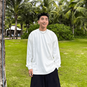 American Style Loose Long Sleeve T-Shirt Mens Trendy Pure Cotton Base Shirt Pure Color Versatile Casual Fashion Autumn Wear