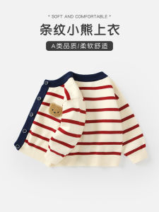 Spring Autumn Baby Boy Knitted Sweater Soft Cotton Long Sleeve V-Neck Jacket Childrens Wear New Years Clothes Top for Boys