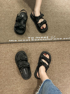 Womens Thick Heel Sandals Summer New Butterfly Knot French Vintage Matching Skirts Casual Beach Roman Shoes Comfortable Slip-On